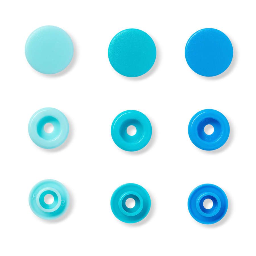 Pressions plastique rondes X30 · Bleu/Bleu turquoise/Bleu ciel · 12,4 mm · Color Snap Prym Love