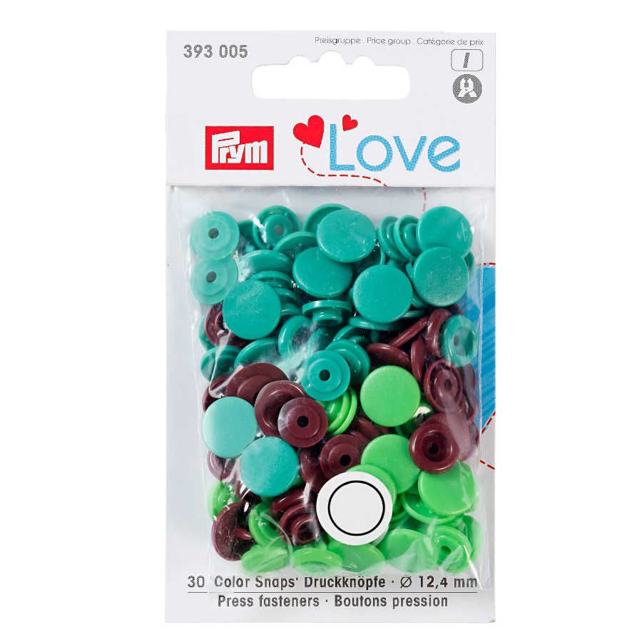 Pressions plastique rondes X30 · Vert/Vert clair/Marron · 12,4 mm · Color Snap Prym Love