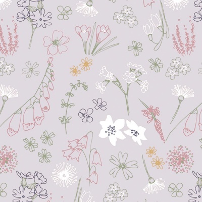 Coupon 90 x 150 cm · Popeline biologique GOTS · Fleurs de clairière · Collection Into the woods