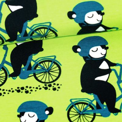 Dernier coupon 40 x 160 cm · Jersey biologique · Petit ours cycliste · Vert pomme · Une collection Paapii Design