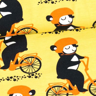 Dernier coupon 30 x 160 cm · Jersey biologique · Petit ours cycliste · Jaune · Une collection Paapii Design