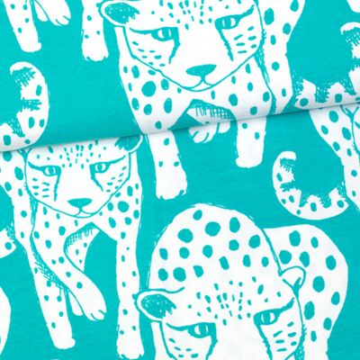 Dernier coupon 25 x 160 cm · Jersey biologique · Cheetah · Turquoise · Une collection Paapii Design
